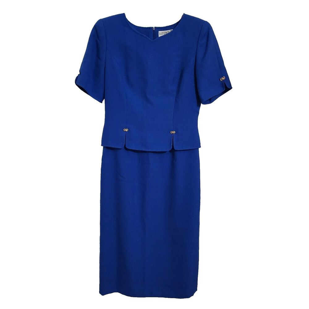 Kasper ASL Vintage Peplum Dress Royal blue Gold Tone Buttons size 6